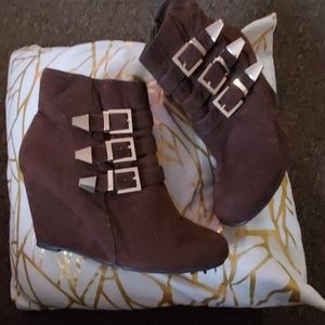 Wedge booties heels buckle ankle boots